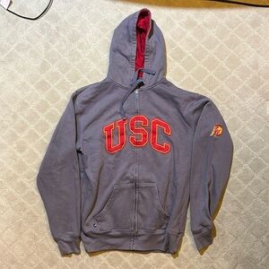 Red and gray full zip USC hoodie. Size S